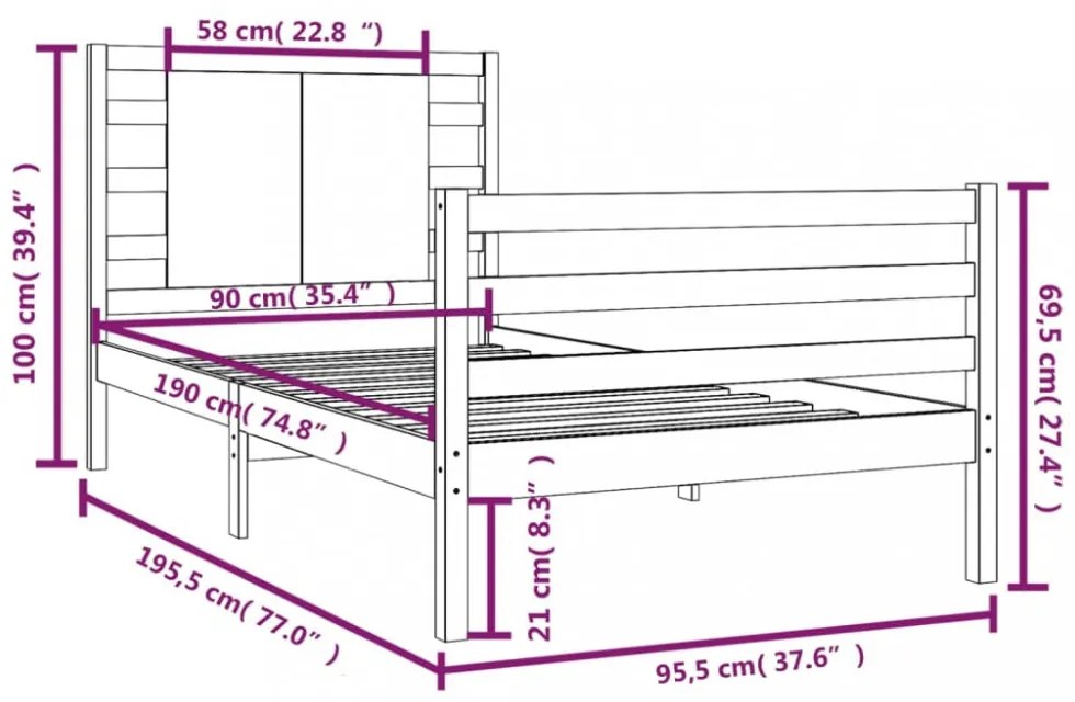 tömör fenyőfa ágykeret matrac nélkül 90 x 190 cm