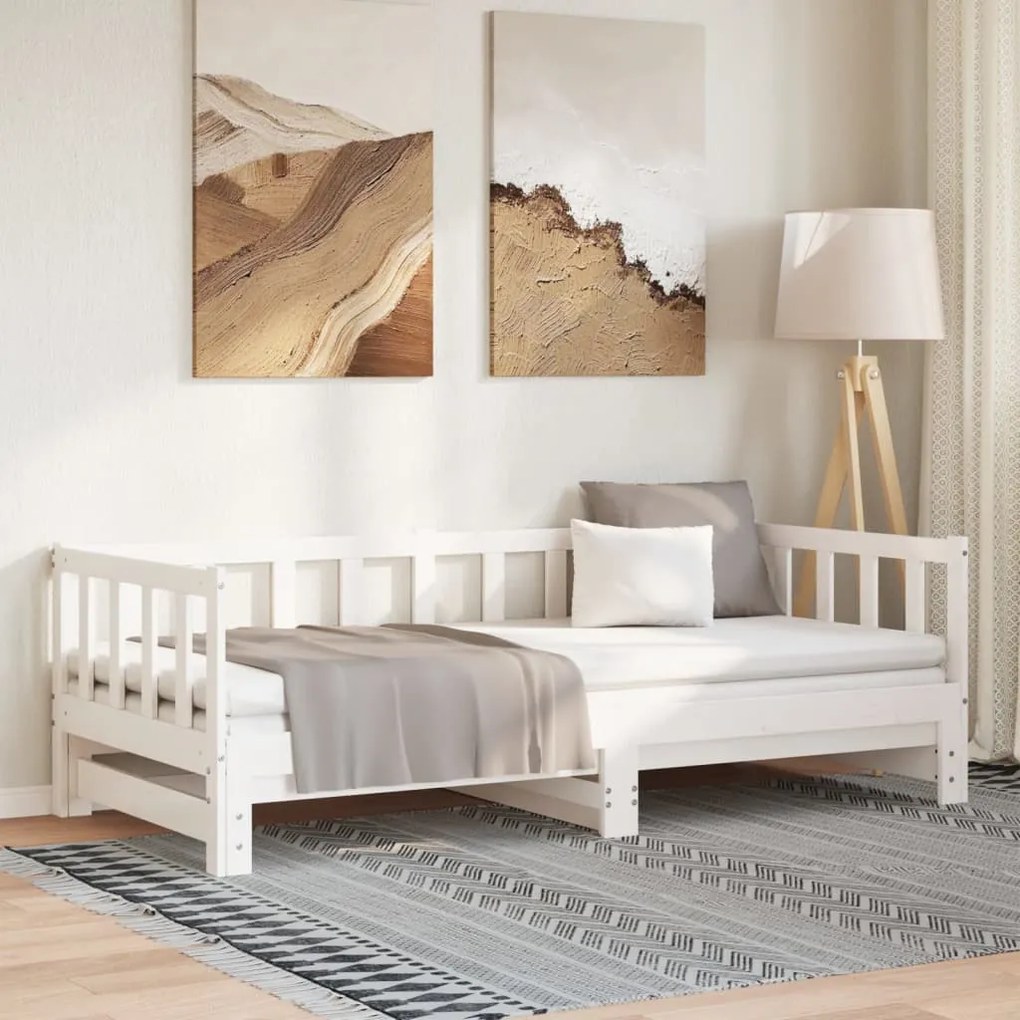 fehér tömör fenyőfa kihúzható kanapéágy 80 x 200 cm