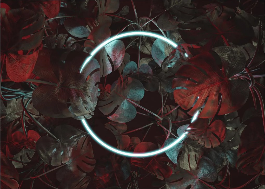 Kép - Neon kör a pálmafák között (üvegen) (70x50 cm)