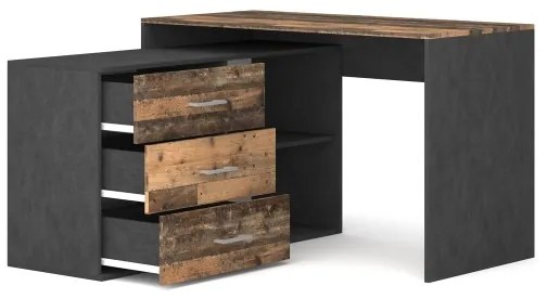 Íróasztal fiókokkal és univerzális sarokmegoldással (jobb/bal) JULES barna/fekete