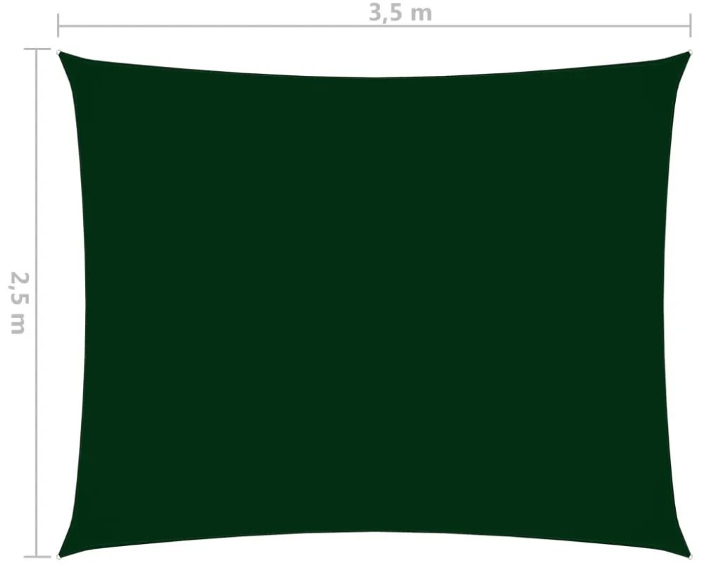 sötétzöld téglalap alakú oxford-szövet napvitorla 2,5 x 3,5 m