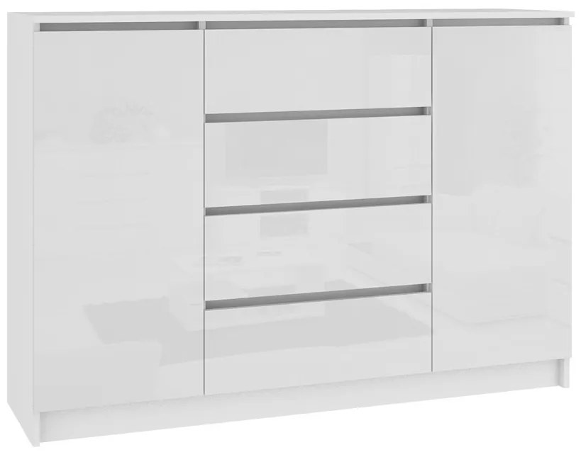ARMARIA K160 2D4SZ komód, 160x99x40, fehér/metalik magasfényű