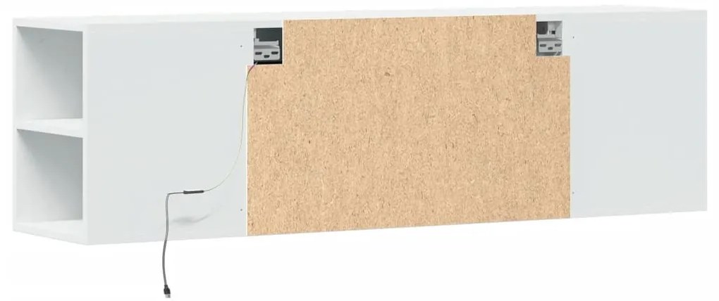 fehér falra szerelhető TV-szekrény LED-lámpákkal 135x31x39,5 cm
