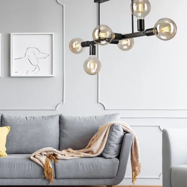 Csillár rúdon ASTRID 6xE27/60W/230V fekete