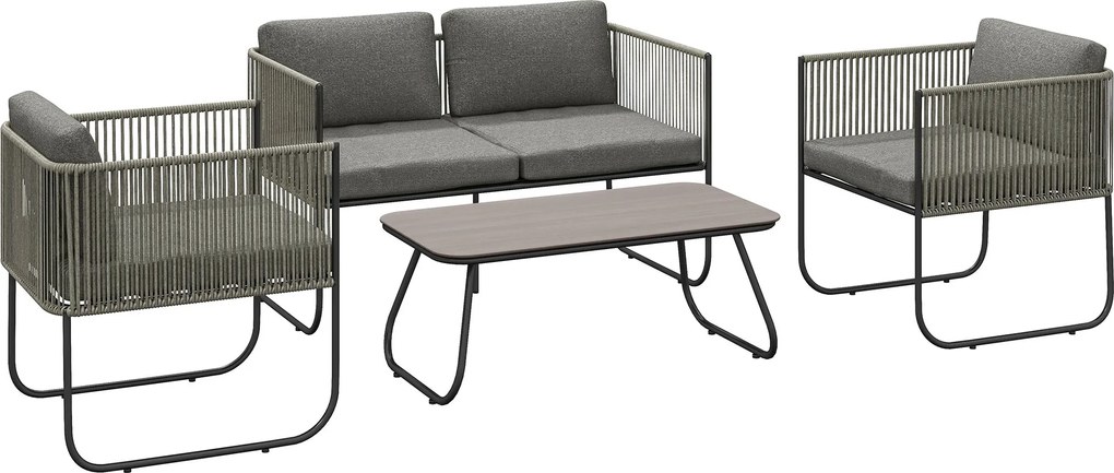 Outsunny Polyrattan Kerti Bútor Szett Kanapé, Szék, Asztal, Párnák - Időjárásálló Ülőgarnitúra 4 Fő Részére - Balkon Kerti Bútor Szett - Kert, Terasz