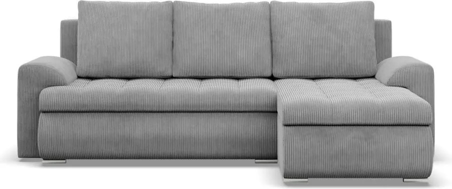 Tokio sarokkanapé, 2 ágyneműtartóval, kordbársony, jobboldali, szürke