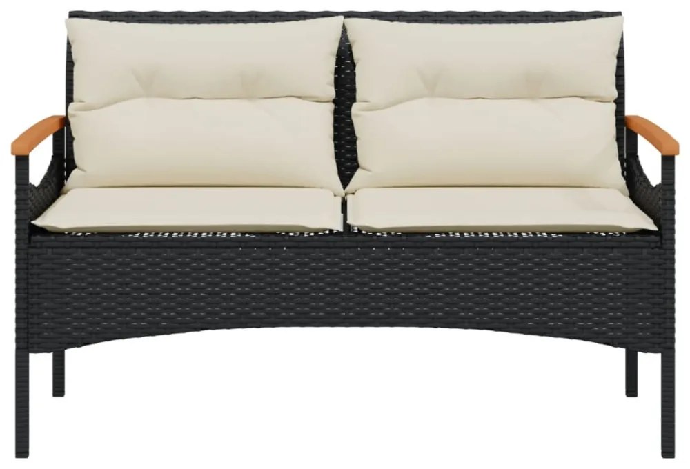 fekete polyrattan kerti pad párnával 116 x 62,5 x 74