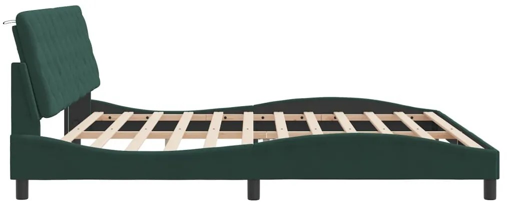 sötétzöld bársony ágykeret LED-világítással 200 x 200 cm