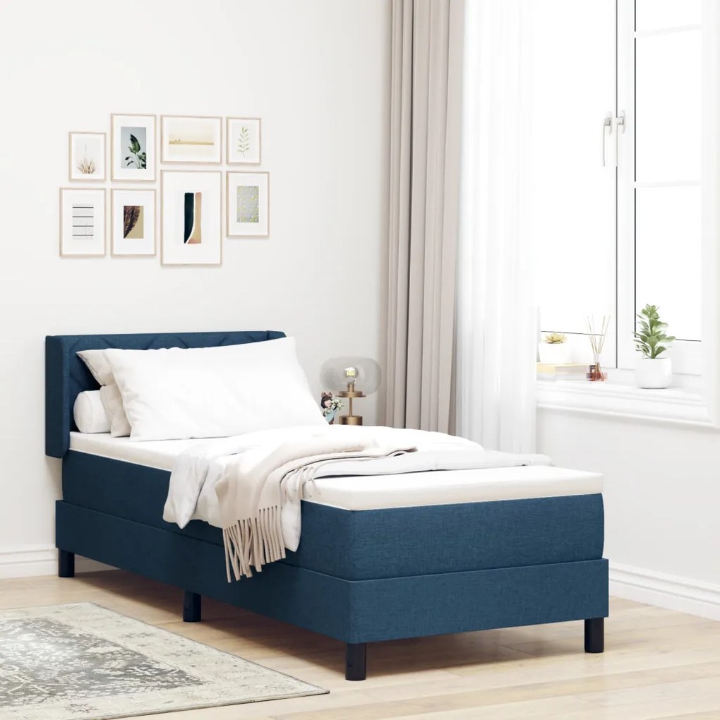 Boxspring ágy matraccal, kék színben, 80 x 200 cm, szövet