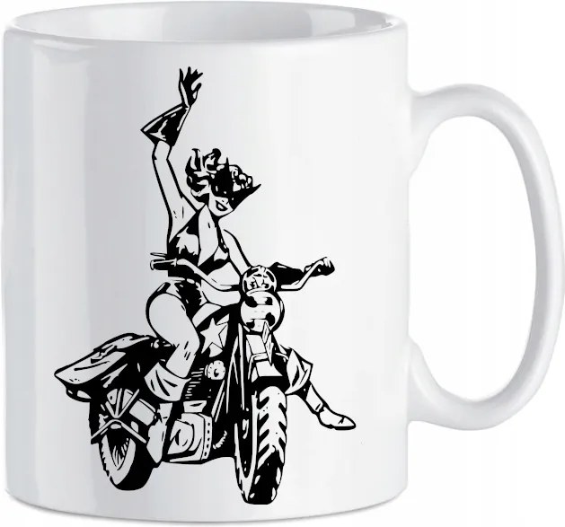 Nyomott mintás bögre Nő a motoron Macska 330 ml