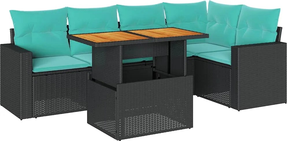 vidaXL 6 részes fekete polyrattan kerti ülőgarnitúra párnákkal