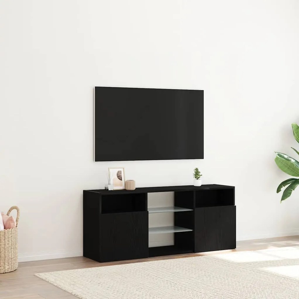 fekete tölgy szerelt fa TV-szekrény LED-ekkel 120x30x50 cm