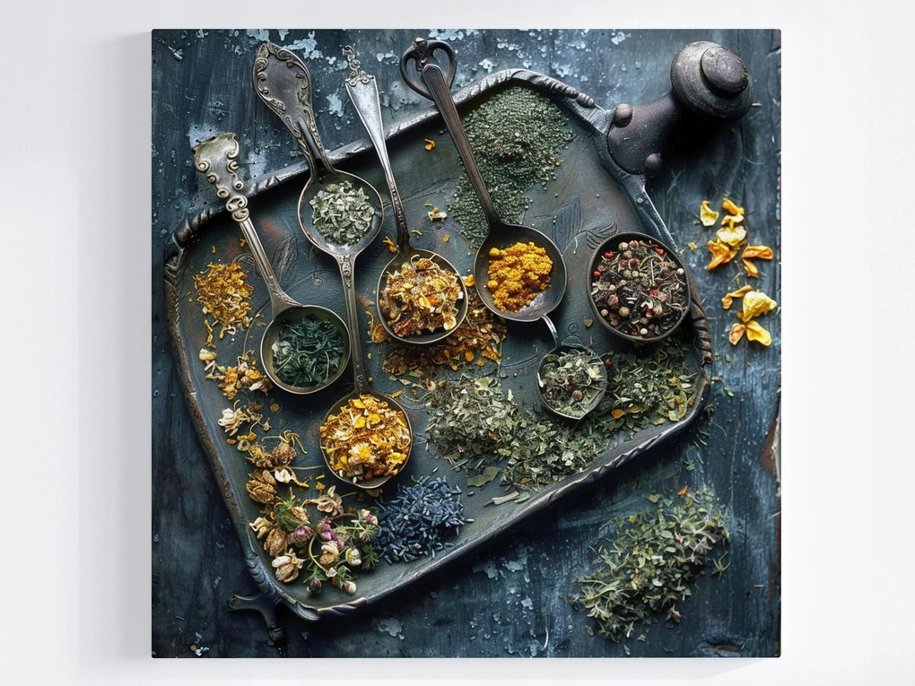 Vászonkép Canvas Konyha Főzés Étel Fűszerek Gyógynövények 80x80