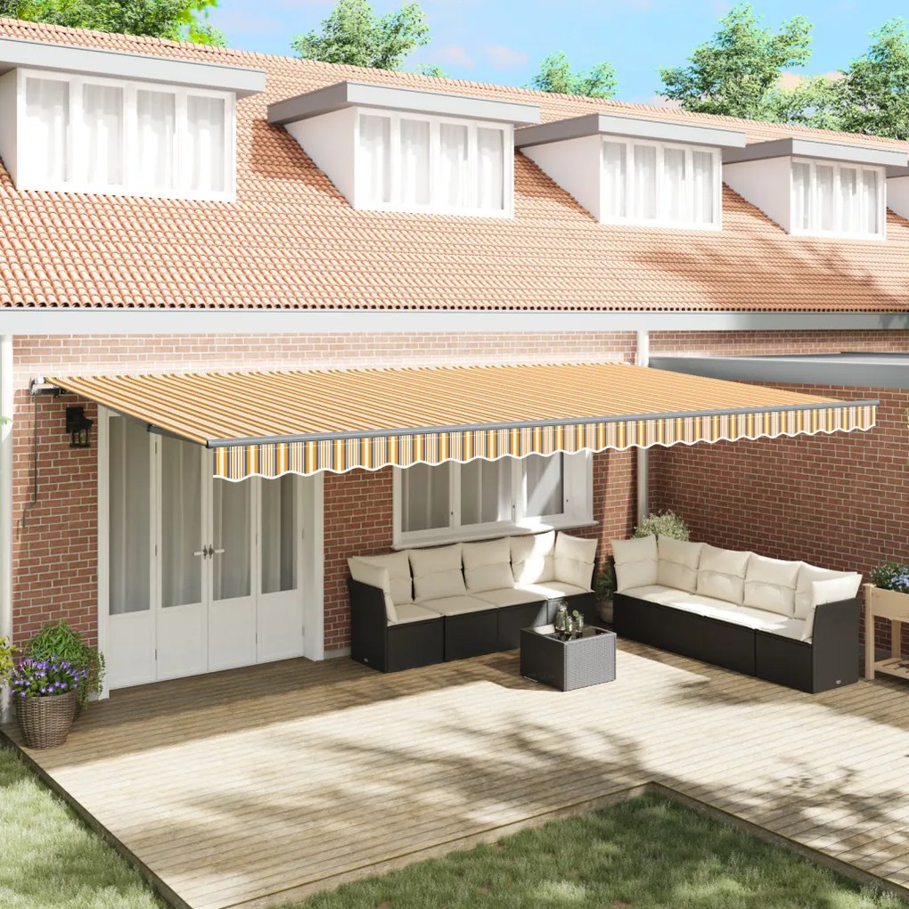 Kézi Behúzható Napellenző Csíkos Mintával 600x300 cm
