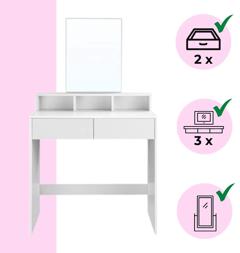 VANESA fésülködőasztal, 80x40x140cm, fehér Vasagle