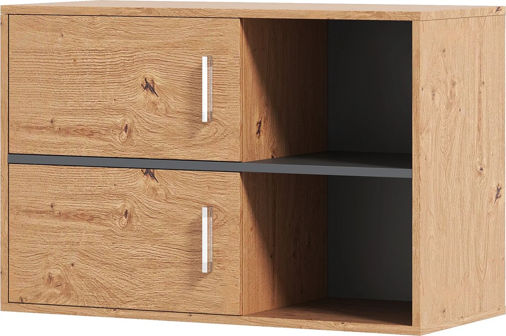 HOMCOM Fürdőszobai Segédszekrény Fali Szekrény Nyitott Rekeszekkel és 2 Ajtóval Modern Fürdőszobai Szekrény Konyhai Bejárathoz 80 cm x 35 cm x 57.5 cm