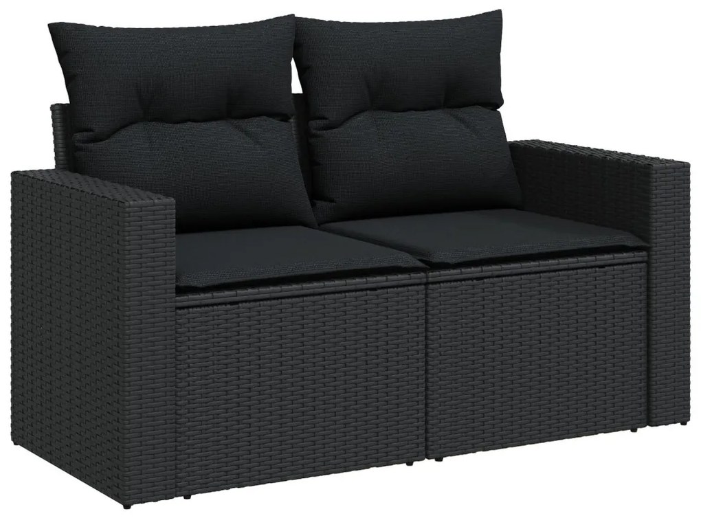 12 Részes Kerti Sofa Készlet Párnákkal Fekete Poli Rattan Akác, 3 Részes Kerti Étkező Készlet Párnákkal Fekete Poli Rattan Akác