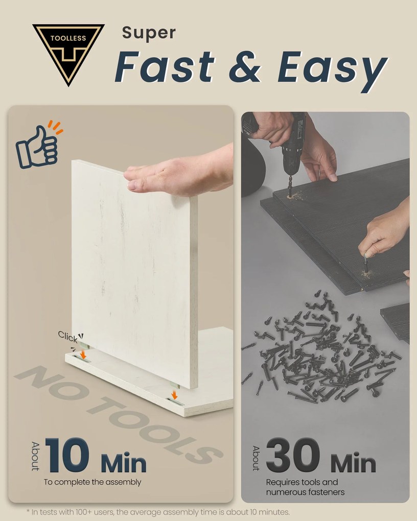 Rusztikus fehér mosdó alatti szekrény állítható polccal, szerszám nélkül