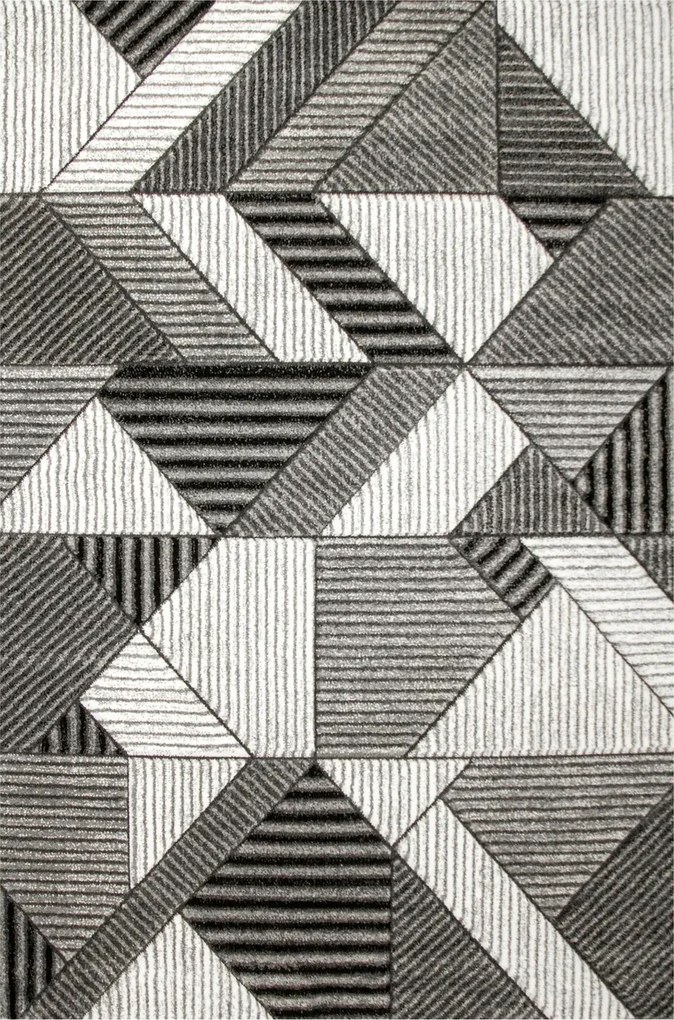 Puha Szőnyeg Geometrikus Mintás Kivágott Csíkos Vonalak Szürke Amelia 120x170 cm