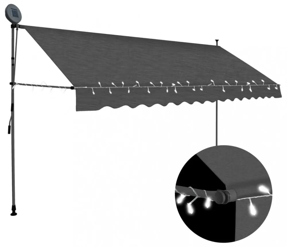antracitszürke kézzel kihúzható LED-es napellenző 400 cm