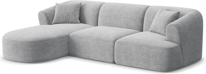 Világosszürke kordbársony sarokkanapé (bal oldali-heverő résszel) Campi – Cosmopolitan Design