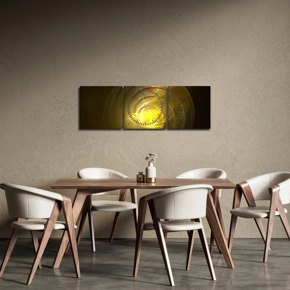 Sárga absztrakt spirál képe (órával) (90x30 cm)