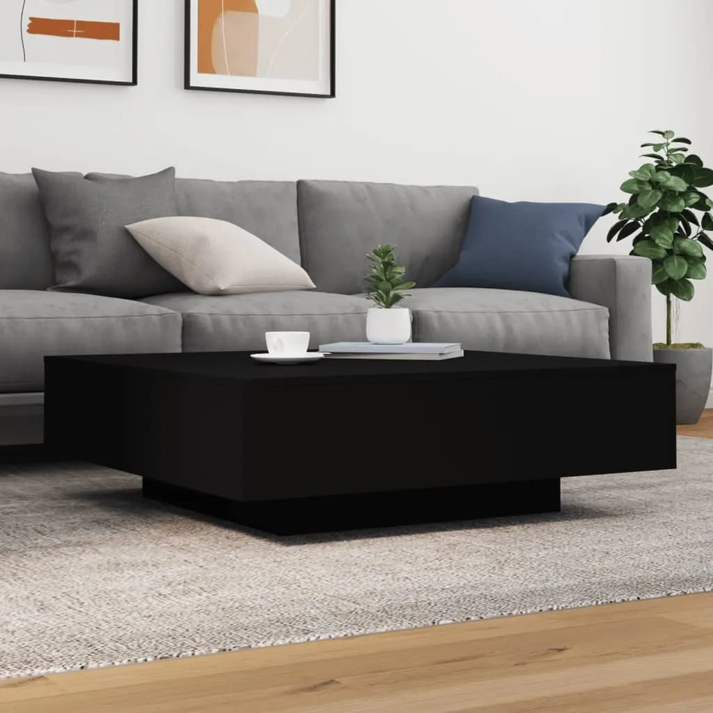 Fekete dohányzóasztal LED-lámpákkal 100 x 100 x 31 cm