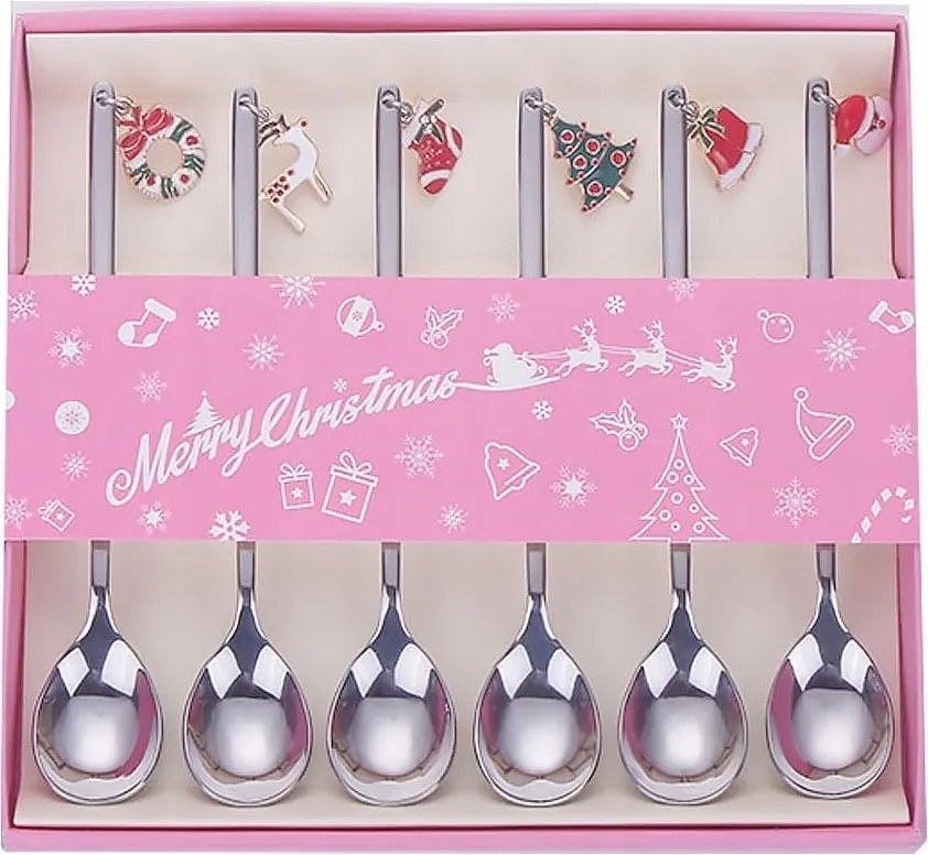 Rozsdamentes acél kávéskanál karácsonyi motívummal 6 db-os szett