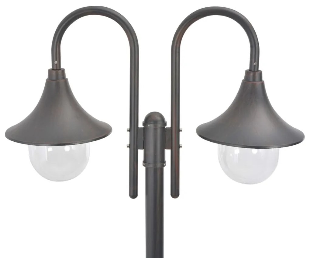 bronzszínű 2-égős alumínium kerti állólámpa, E27, 220 cm