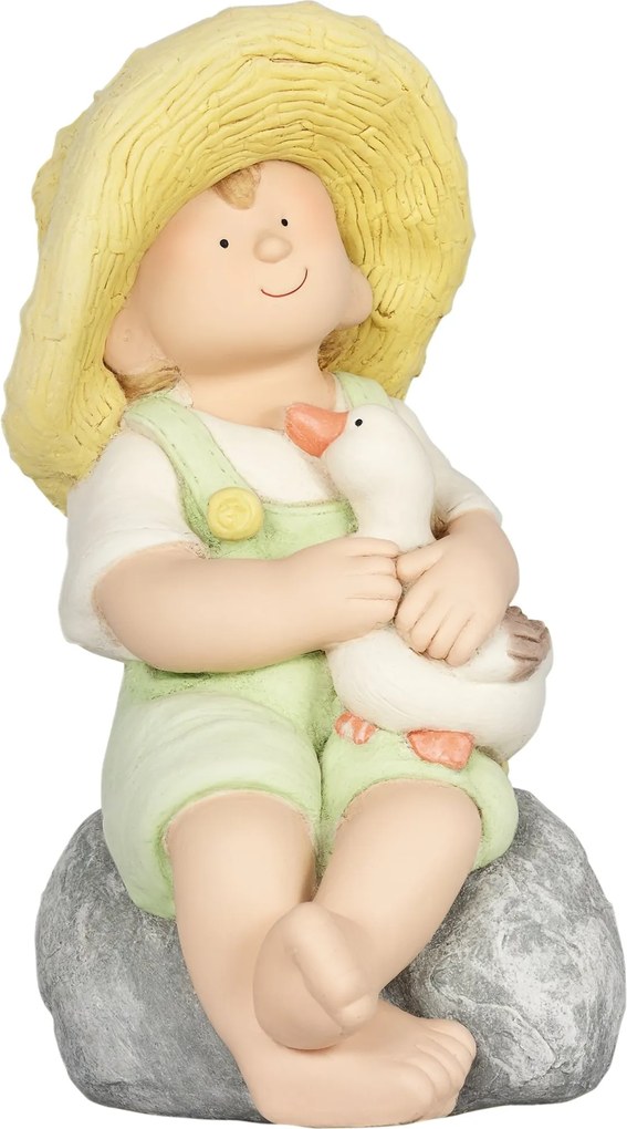 Outsunny Kerti Szobor "Kisfiú Szalmakalapban", 43 cm Időjárásálló Kerti Figura, Kültéri Dísz, Kerti Dekoráció, Szobor Otthoni Díszítéshez, Kert, Udvar