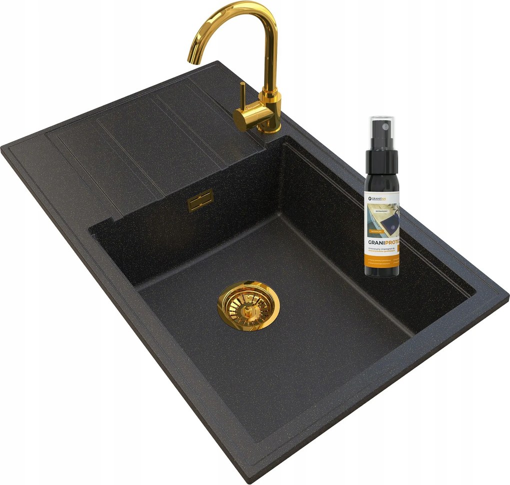 Gránit Mosogató Arany Szifon Csaptelep Arany Louis