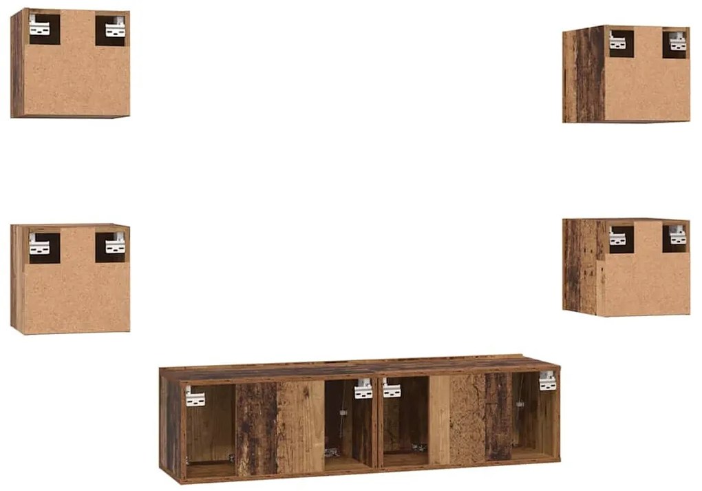 TV szekrény garnitúra 6 pcs Régi fa Közepes 120 x 30 x 30 cm