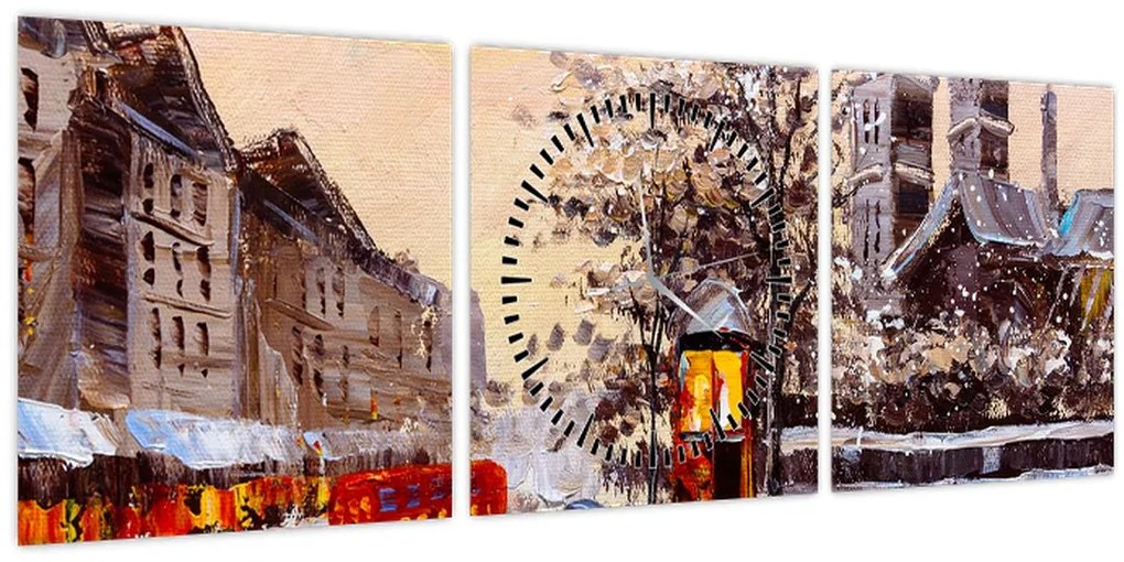 Kép - Egy téli város festménye (órával) (90x30 cm)