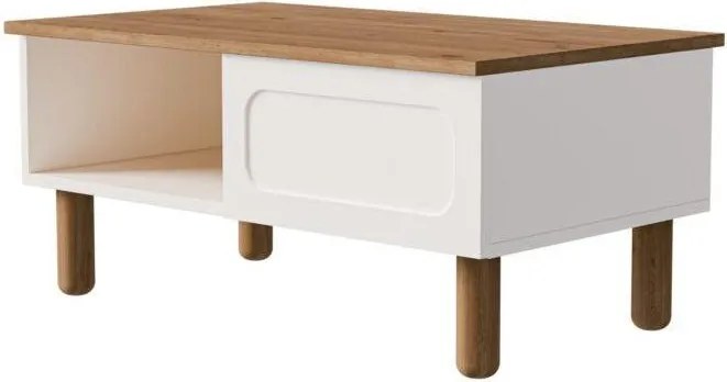 Modern dohányzóasztal tárolóval, nappali asztal 90 × 54 × 39,6 cm, fehér/tölgy színű