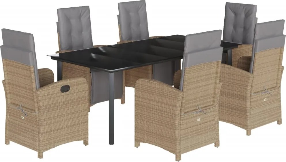 vidaXL 7 részes bézs polyrattan kerti étkezőgarnitúra párnákkal