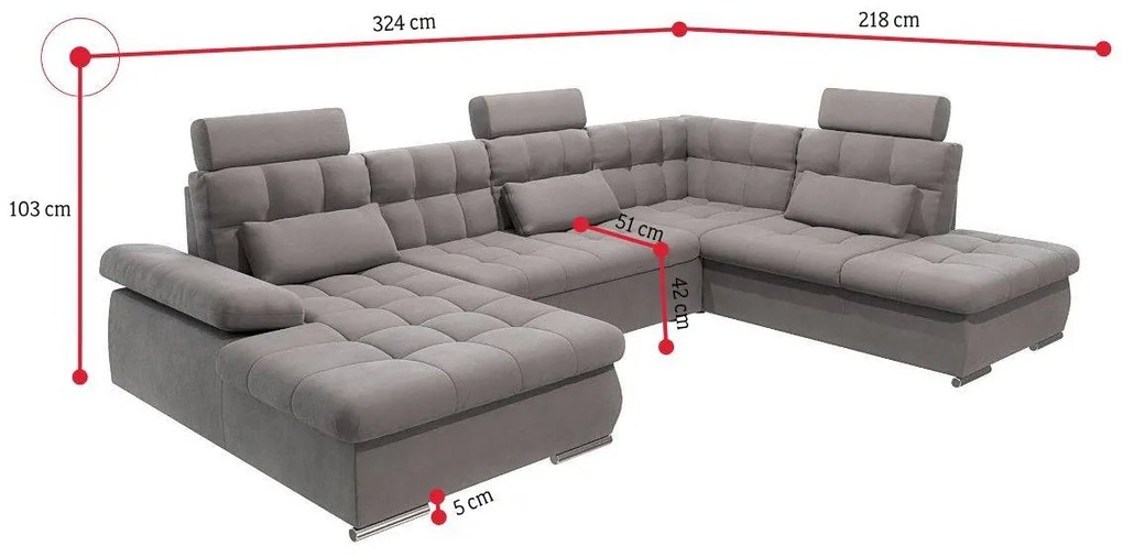 MERKURO ágyazható U alakú ülőgarnitúra, 324x103x218, enjoy 21, jobb