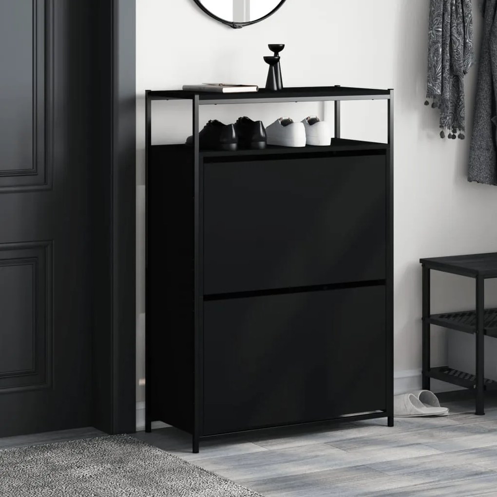 fekete szerelt fa cipőszekrény 75x34x112 cm