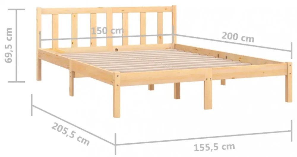 King Size tömör fenyőfa ágykeret 150 x 200 cm