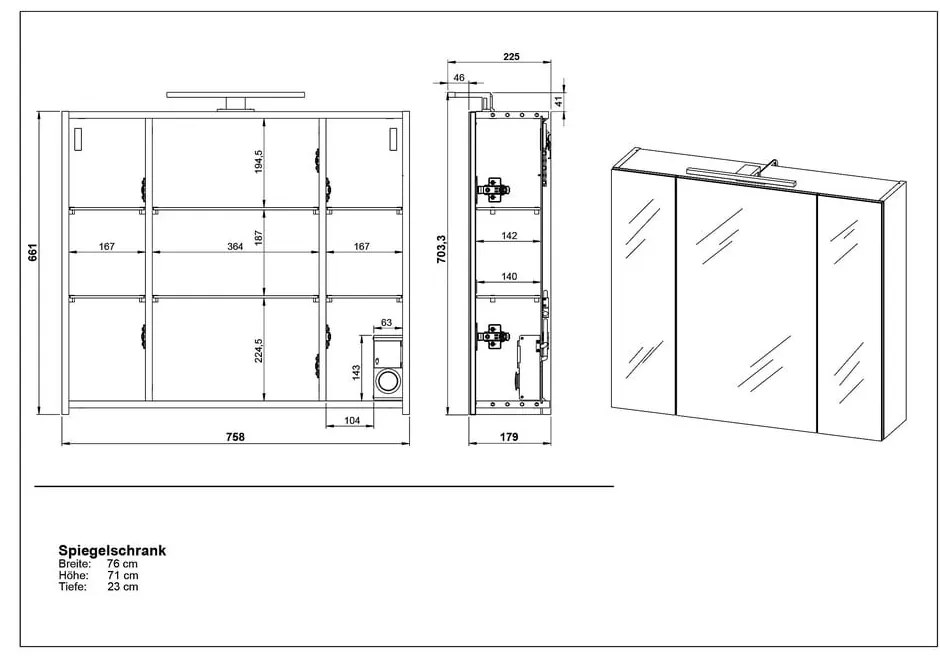 Fehér fürdőszoba szekrény tükörrel 76x71 cm - Germania