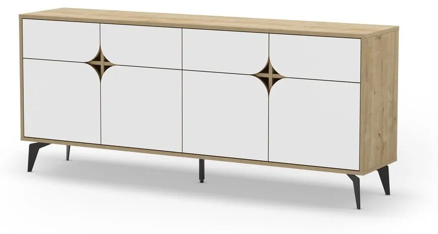 Fehér-natúr színű alacsony komód tölgyfa dekorral 185x79 cm Nola – Marckeric