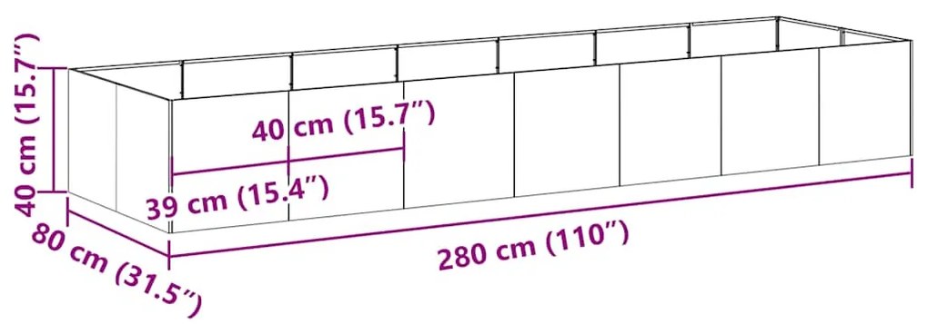 vidaXL fehér acél növénytartó 280x80x40 cm