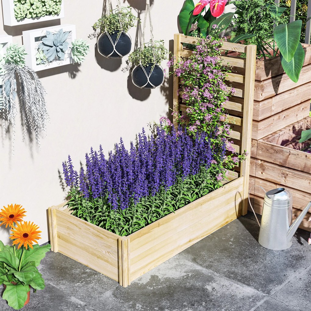 Outsunny Négyzet Fából Készült Kert Edény Rács 115 x 60 x 110 cm Természetes Fa Hatással | Aosom