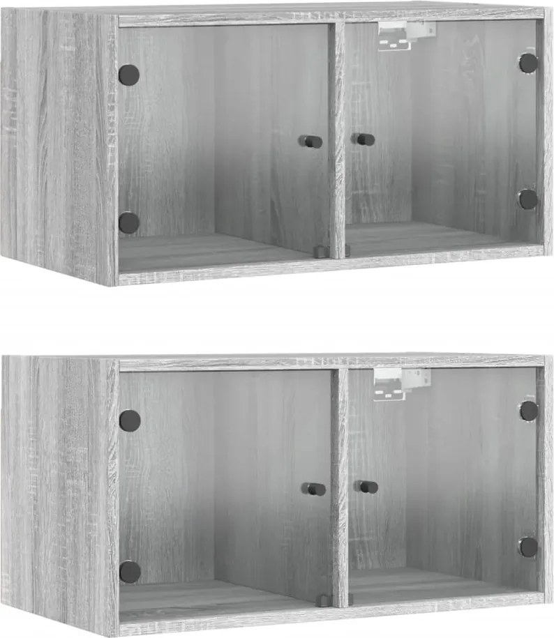vidaXL 2 db szürke sonoma faliszekrény üvegajtókkal 68,5 x 37 x 35 cm