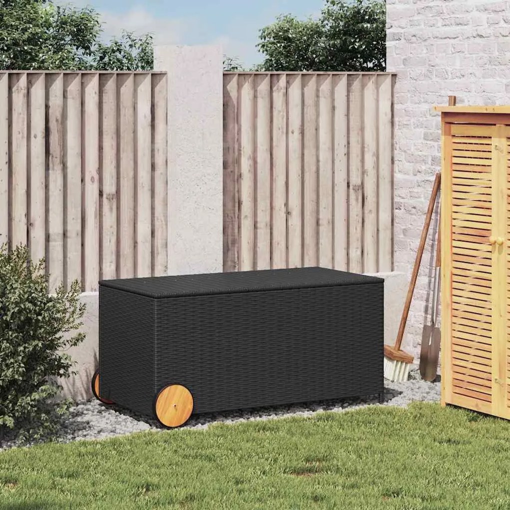 vidaXL fekete polyrattan kerti tárolóláda kerekekkel 190 L