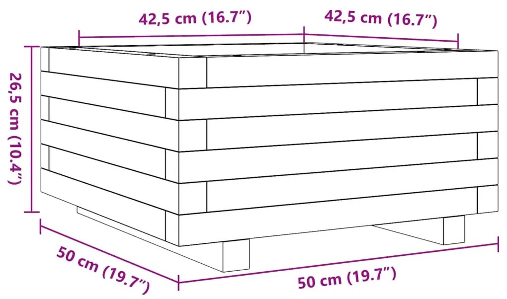 impregnált fenyőfa kerti virágtartó 50 x 50 x 26,5 cm