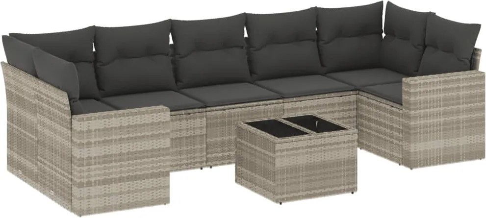 vidaXL 8 részes világosszürke polyrattan kerti ülőgarnitúra párnával
