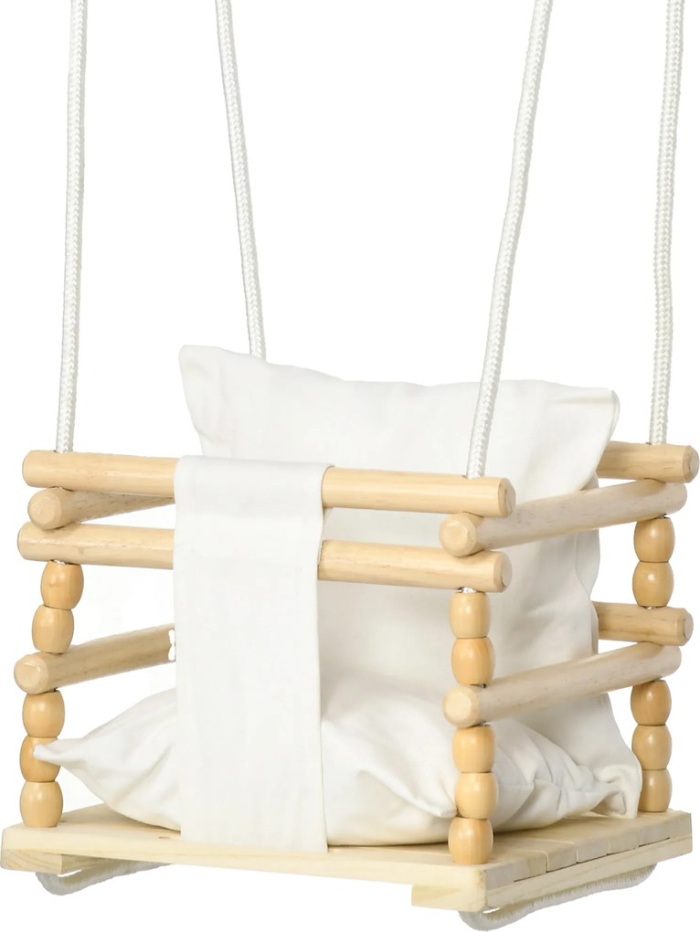 AIYAPLAY Gyermek Hinta 9-36 Hónapos Korig Fából és Pamutból Beltéri és Kültéri Használatra Állítható Kötéllel és Levehető Párnával, 30x30x110-180 cm,