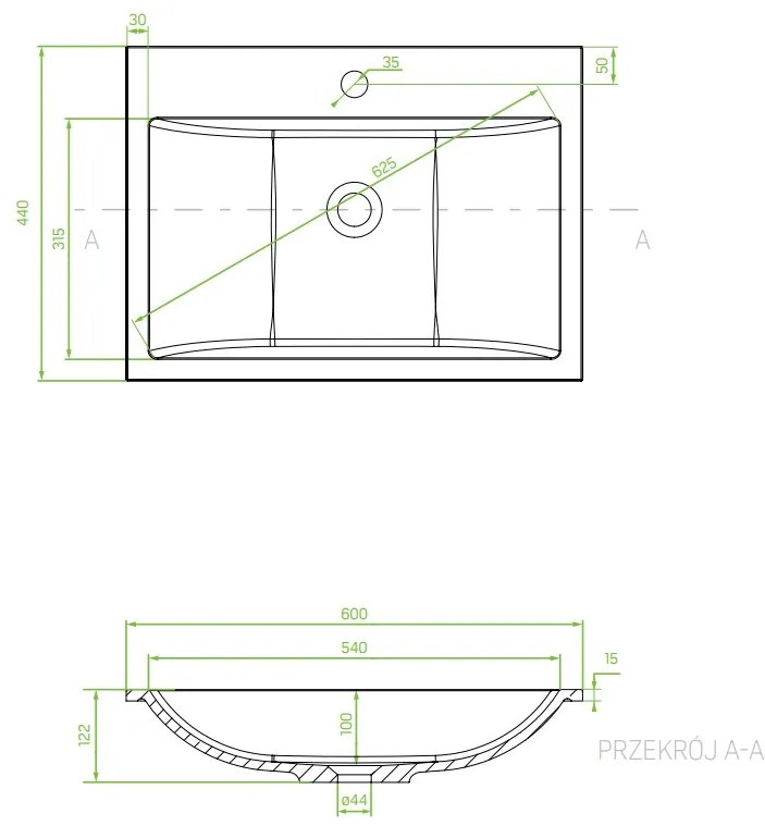 Laveo Albano, gránit mosogató 600x440x122 mm, szürke, LAV-VGA1510T