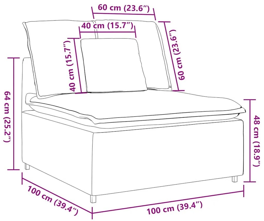 kék moduláris kanapé középső modul párnákkal 100 cm
