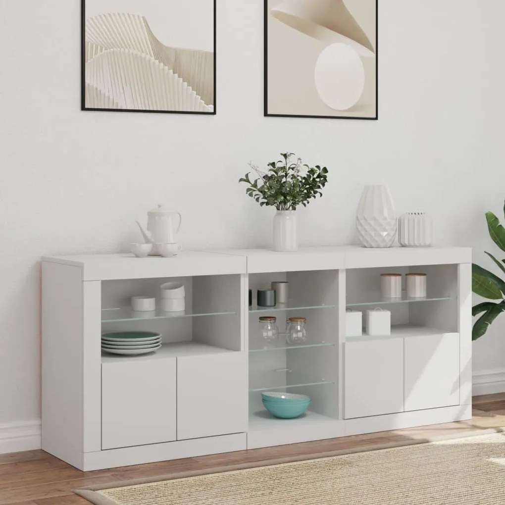 fehér tálalószekrény LED-világítással 162 x 37 x 67 cm